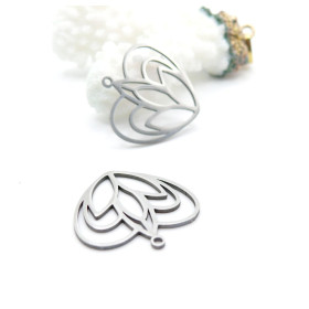 Pendentifs Fleur de Lotus dans Cœur 23 mm – Acier Inox 304 – Argenté