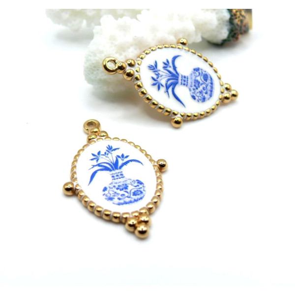 Pendentif Bouquet de Fleurs Style Vintage 32mm – Acier Inox 304 – Doré à l’Or fin 18K, placage IONIQUE (IP)