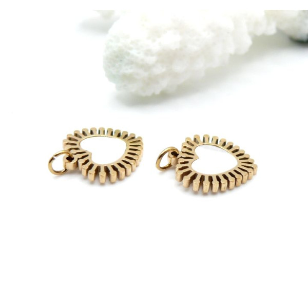 Pendentif Cœur avec Anneau et Nacre 12 mm – Acier Inox 316 – Doré à l’Or fin 14K