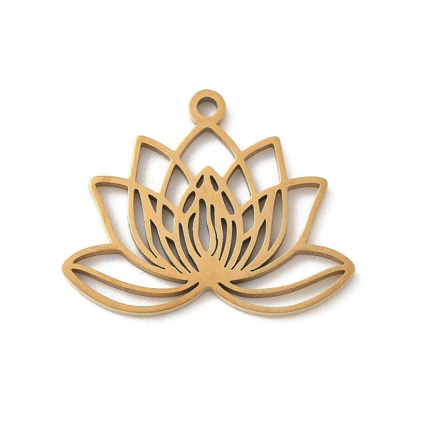 Pendentif Fleur de Lotus 25mm – Acier Inox 304 – Doré à l'or fin 18K