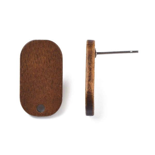 Boucles d’Oreilles Puces Rectangle Arrondi avec Trou 20 x 10 mm – Bois Naturel – Sans Embouts