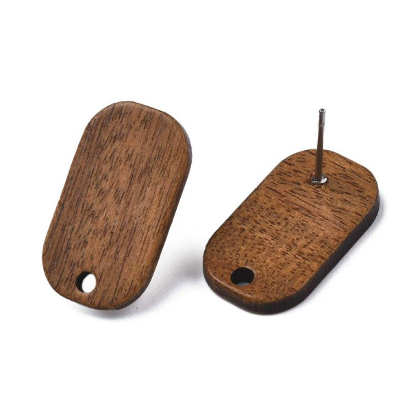 Boucles d’Oreilles Puces Rectangle Arrondi avec Trou 20 x 10 mm – Bois Naturel – Sans Embouts