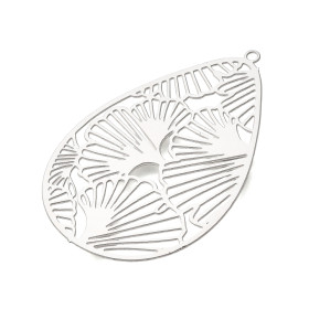 Estampes Pendentifs Goutte avec Feuille de Ginkgo 45 mm – Acier Inoxydable – Argenté