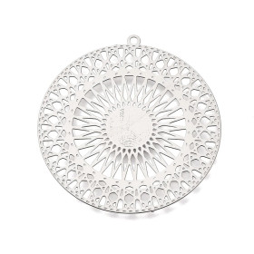 Estampes Pendentifs Cercle Mandala 34 mm – Acier Inoxydable – Argenté
