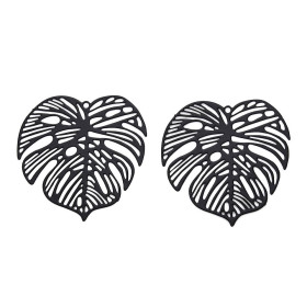 Estampes Pendentifs Filigrane Feuille de Monstera 32 mm – Acier Inox 304 – Noir