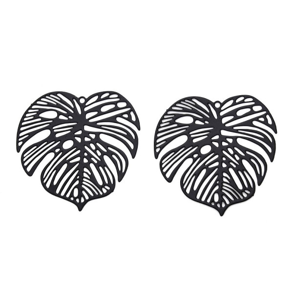 Estampes Pendentifs Filigrane Feuille de Monstera 32 mm – Acier Inox 304 – Noir