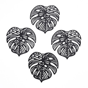 Estampes Pendentifs Filigrane Feuille de Monstera 32 mm – Acier Inox 304 – Noir
