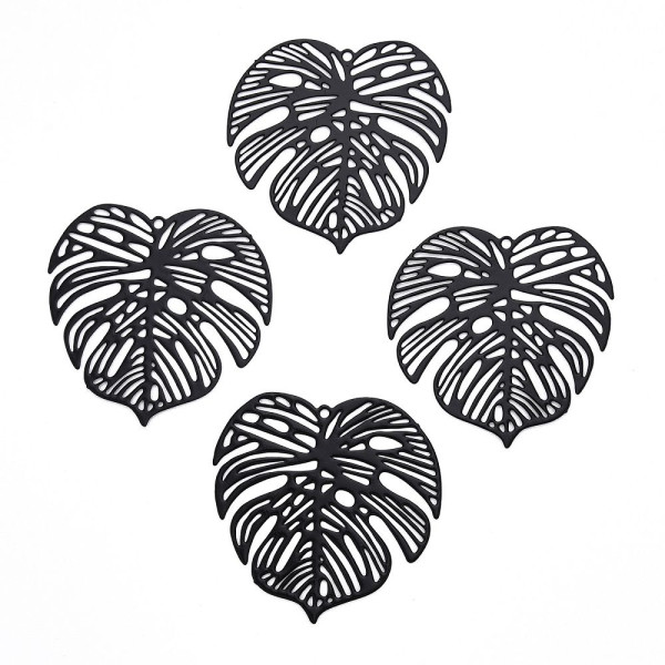 Estampes Pendentifs Filigrane Feuille de Monstera 32 mm – Acier Inox 304 – Noir