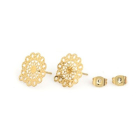 Boucles d’oreille Clou Mandala avec Attache 14mm – Acier Inoxydable 304 Doré
