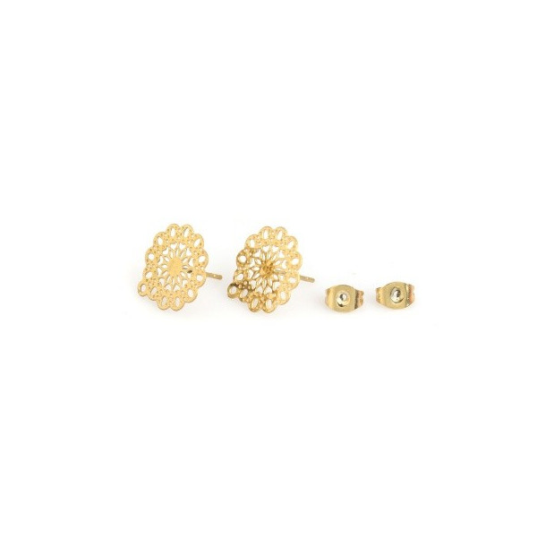 Boucles d’oreille Clou Mandala avec Attache 14mm – Acier Inoxydable 304 Doré