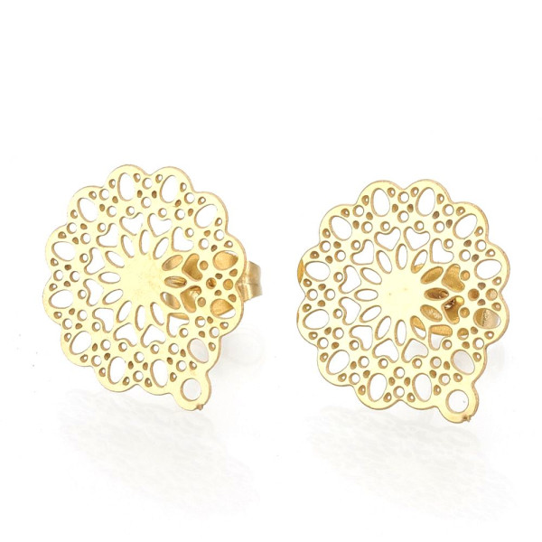 Boucles d’oreille Clou Mandala avec Attache 14mm – Acier Inoxydable 304 Doré