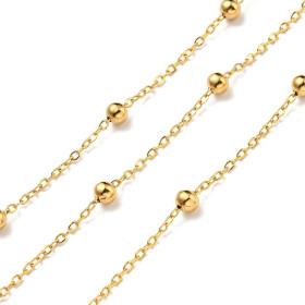 Chaîne maille bille 3mm – Acier Inoxydable 304 Doré à l'or fin 18K
