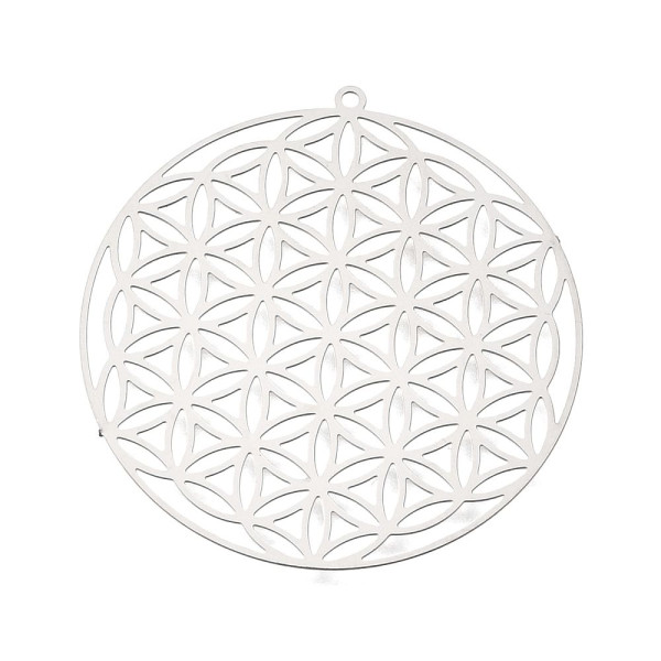 Estampes Pendentifs Fleurs de vie, Mandala 37mm – Acier Inoxydable 304 Argenté