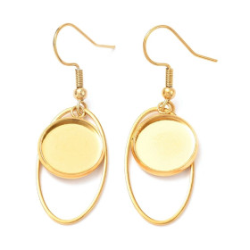 Supports de Boucles d’Oreilles Crochet Ovale pour Cabochon Rond 12mm – Acier Inoxydable Doré