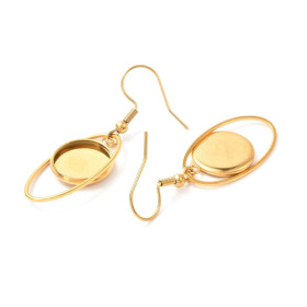 Supports de Boucles d’Oreilles Crochet Ovale pour Cabochon Rond 12mm – Acier Inoxydable Doré