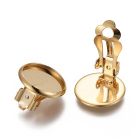 Supports de Boucles d’Oreille Clips Cabochon 12mm – Acier Inoxydable 304 Doré