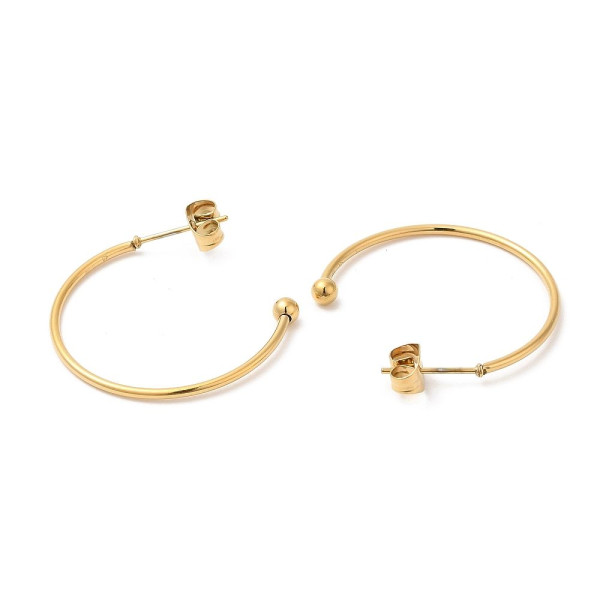 Boucles d’Oreilles Puces Créoles 26 mm avec Bille 3 mm – Acier Inox 304 – Doré à l’Or fin 18K