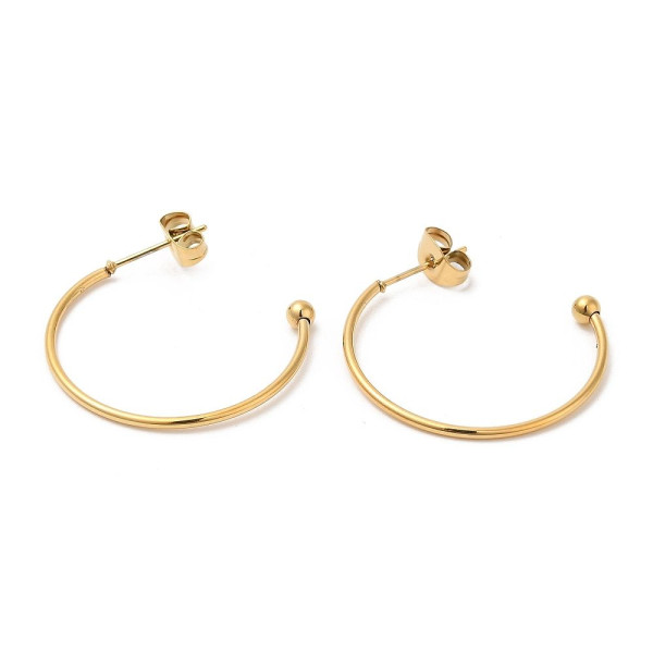 Boucles d’Oreilles Puces Créoles 26 mm avec Bille 3 mm – Acier Inox 304 – Doré à l’Or fin 18K