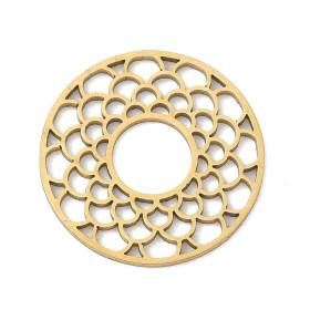 Pendentif Connecteur Cercle avec Écaille Style Zen 20.5 mm – Acier Inoxydable – Doré