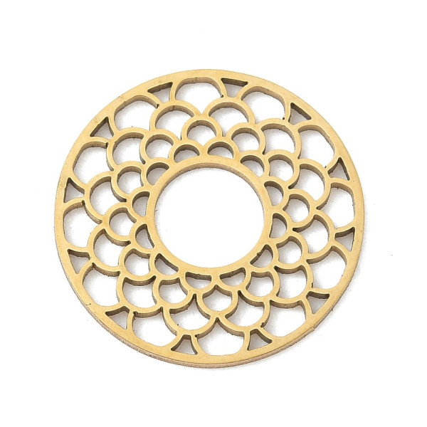 Pendentif Connecteur Cercle avec Écaille Style Zen 20.5 mm – Acier Inoxydable – Doré