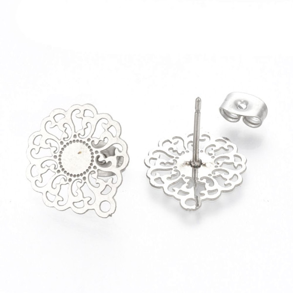 Boucles d'oreille Puce Filigrane 15mm – Acier Inoxydable 304 Argenté avec poussoirs papillons