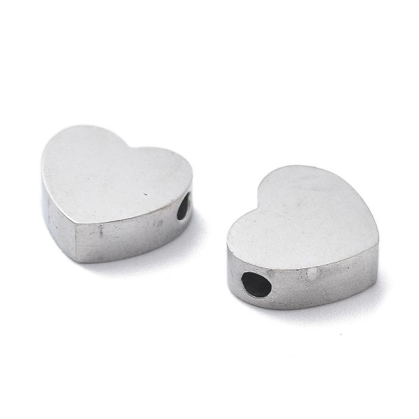 Perles Intercalaires Cœur 7 mm – Acier Inox 304 – Argenté