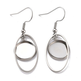 Supports de Boucles d’Oreilles Crochet Ovalepour Cabochon Rond 12mm – Acier Inoxydable Argent Platine