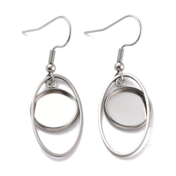 Supports de Boucles d’Oreilles Crochet Ovalepour Cabochon Rond 12mm – Acier Inoxydable Argent Platine