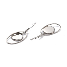 Supports de Boucles d’Oreilles Crochet Ovalepour Cabochon Rond 12mm – Acier Inoxydable Argent Platine