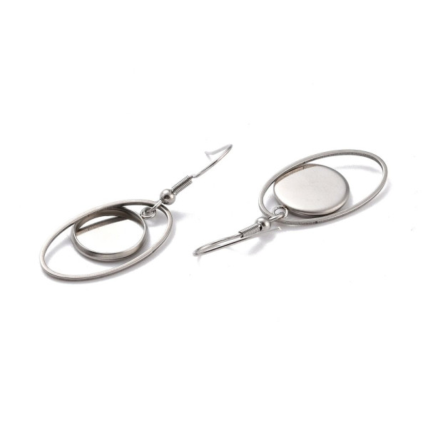 Supports de Boucles d’Oreilles Crochet Ovalepour Cabochon Rond 12mm – Acier Inoxydable Argent Platine