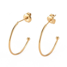 Boucles d’Oreilles Puces Créoles 24 mm avec Bille 3 mm – Acier Inox 304 – Doré à l’Or fin 14K