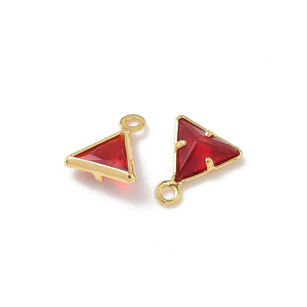 Pendentifs en Verre Facetté Triangle 8 mm Rouge – Laiton – Doré à l’Or fin 18K