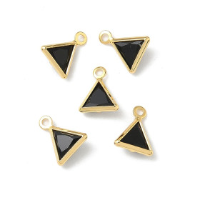 Pendentifs en Verre Facetté Triangle 8 mm NOIR – Laiton – Doré à l’Or fin 18K