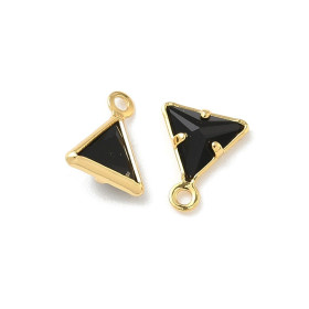 Pendentifs en Verre Facetté Triangle 8 mm NOIR – Laiton – Doré à l’Or fin 18K