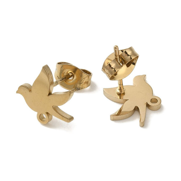 Boucles d’Oreilles Puce Oiseau 10mm – Acier Inoxydable 304 Doré, Placage IONIQUE