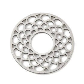 Pendentif Connecteur Cercle avec Écaille Style Zen 20.5 mm – Acier Inoxydable – Argenté