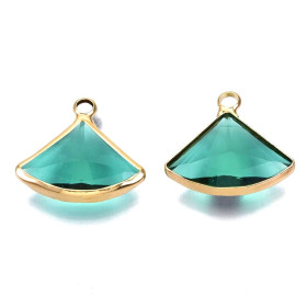 Pendentifs Forme Éventail 19 mm en Verre Facetté Vert – Laiton – Finition Doré