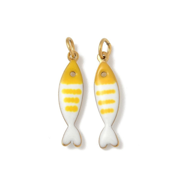 Pendentif avec anneau Poisson Émaillé 18,5 mm – Acier Inoxydable 304 Doré à l’or fin 18K, IONIQUE