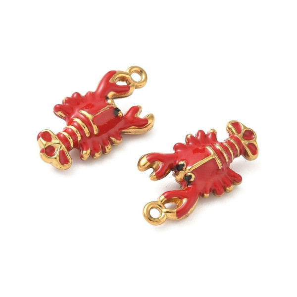 Pendentif Homard en Résine Émaillée 21.5 mm – Acier Inoxydable 304 Doré, placage IONIQUE (IP)
