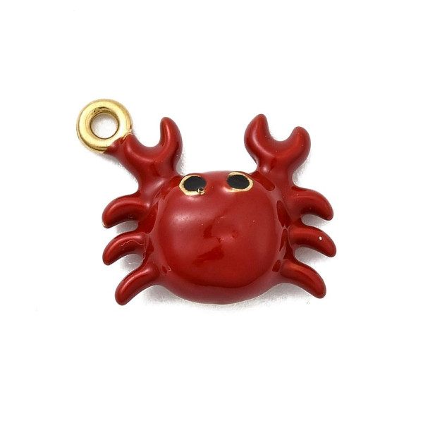 Pendentif Crabe en Résine Émaillée 15 mm – Acier Inoxydable 304 Doré à l'Or fin 18K, placage IONIQUE (IP)