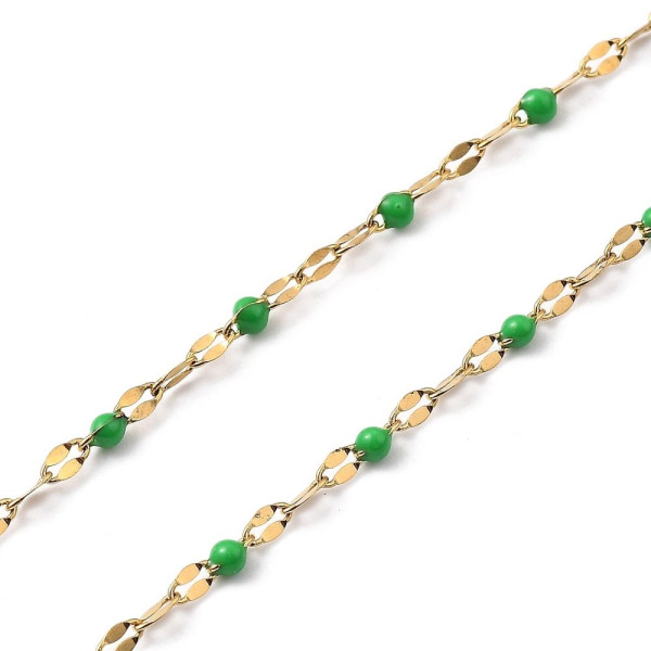 Collier Court Choker 40 cm – Maille Grain de Café, Résine Émaillée Verte – Acier Inoxydable 304 Doré
