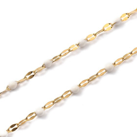 Collier Court Choker 40 cm – Maille Grain de Café, Résine Émaillée Blanche – Acier Inoxydable 304 Doré
