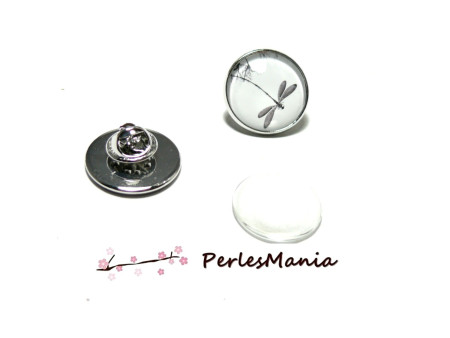 Support de Broche Pins 25mm Argent Platine + 1 Cabochon Verre