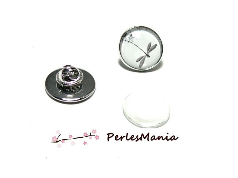 Support de Broche Pins 25mm Argent Platine + 1 Cabochon Verre