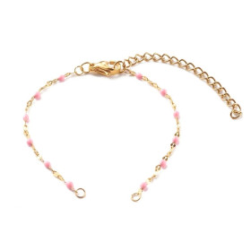 Bracelet Ajustable avec Chaîne d’Extension, Maille Grain de café 2 mm, Résine Rose – Acier Inoxydable 304 Doré