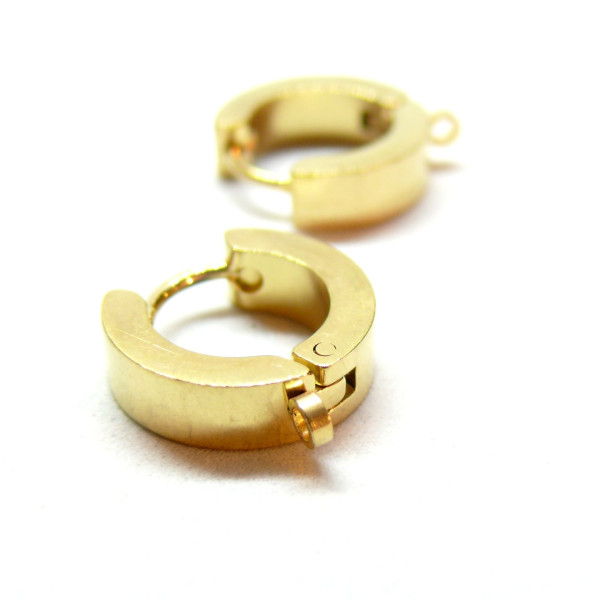 Supports Dormeuses Créoles avec Anneau 15mm – Acier Inoxydable 316 Doré à l'or fin 24K