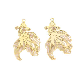 Pendentifs filigrane Poisson de Combat 27mm – Acier Inoxydable Doré à l'or fin 18K