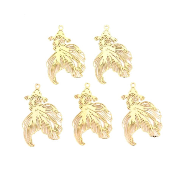 Pendentifs filigrane Poisson de Combat 27mm – Acier Inoxydable Doré à l'or fin 18K