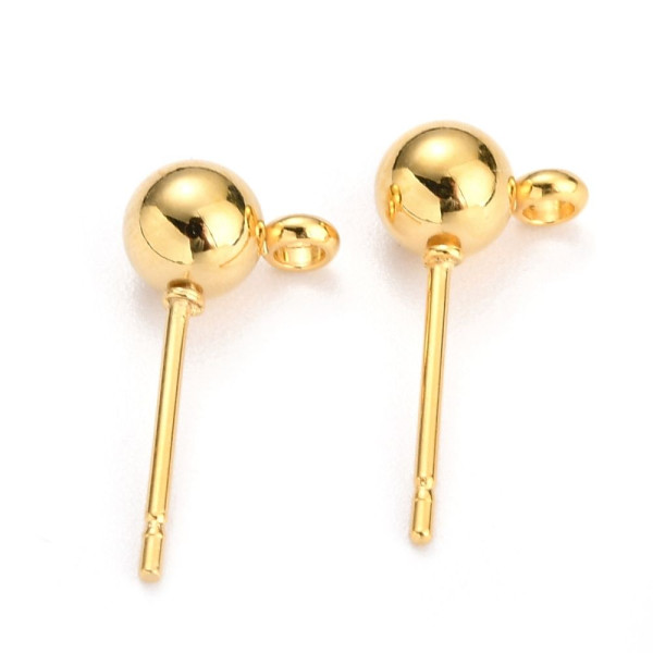Boucles d’Oreille Puces Bille 5mm – Acier Inoxydable 316 – Doré à l’Or fin 18K