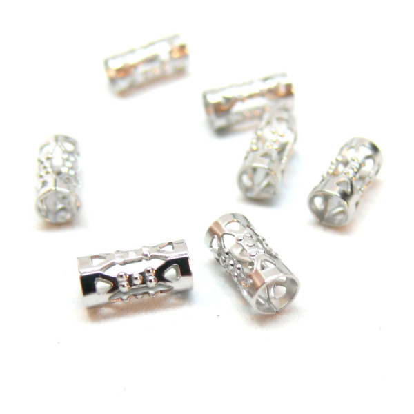 Perles Intercalaires Tube Filigrane 8x4mm – Acier Inoxydable 304 Argenté